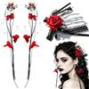 DIYCUT Set di 3 Mollette Capelli -Design con Rosa Rossa e Teschio | Fermaglio Capelli Donna, Unendo Elementi Come la Rosa Rossa e il Teschio, è la Scelta Perfetta per Una Festa di Halloween