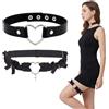 RVYEIOP Collare Donna Nero con Cuore e Giarrettiera Gamba, Set 2 Pezzi Accessori Gothic Punk Regolabile, Chocker in Ecopelle per Cosplay e Travestimenti per Feste