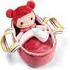 LILLIPUTIENS, Mio, Bambola Nomade in Tessuto 21 cm con Culla e Biberon | Culla in Tessuto con Maniglie, Biberon e Coperta, Bambola Nomade per Gioco d'Imitazione, Da 12 Mesi, Lavabile a 30 °C