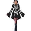 Bauzuoyo Vestito gotico da donna corto con cappuccio, divertente scheletro, abito da festa, spaventoso, sexy, da vampiro, costume da strega, maniche a tromba, abito da festa medievale