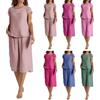 Generisch Pigiama da donna, a maniche corte, in cotone, per donna, taglie forti, oversize, a gamba larga, pigiama basic loungewear elegante, in due pezzi, girocollo, homewear baggy