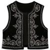 Qianderer Gilet da donna vintage ricamato floreale Y2k lino aperto davanti senza maniche cardigan moda fiore gilet gilet