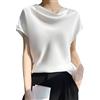 Tidecc Camicette in raso da donna a maniche corte in seta con collo ad anello, camicette estive casual