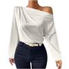 DSAoTeng Camicia a tunica asimmetrica da donna, con spalle scoperte, tinta unita, casual, elegante, in raso, a maniche lunghe, per primavera e autunno, per uscire (bianco, S), bianco, S