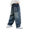 Generic Jeans per ragazzi UK, pantaloni larghi in denim con tasche per ragazzo, adolescenti e ragazzi, pantaloni cargo Y2k, jeans larghi vintage per bambini, scuola, casual, dritti
