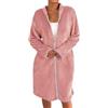 Générique Accappatoio da donna in cotone pigiama da donna, accappatoio lungo in peluche rosa con cerniera, comodo per casa, inverno, vacanze, serate in famiglia a casa