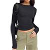 YILEEGOO Top corto da donna slim fit casual tinta unita girocollo manica lunga t-shirt aderente camicetta di base tee top