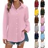 Generic Camicia da donna con scollo a V, elegante, a maniche lunghe, casual, da lavoro, con bottoni, taglie forti, a tunica, business, risvolto, casual, a maniche lunghe