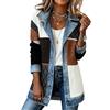 Stenviks Giacca in jeans da donna, stile patchwork, lunga, vintage, per le mezze | Giacca lunga casual in denim, cardigan leggero con bottoni sul davanti, comoda giacca in maglia a costine con tasche