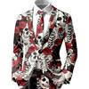 Générique Blazer da uomo di Halloween vintage con stampa floreale e teschio, cappotto da uomo slim fit con bottoni e tasche, costume Halloween adulto retrò giacca baggy cardigan tempo libero per festa