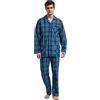 GLOBAL Pigiama Uomo 100% Cotone, Set Biancheria da Notte Lungo Traspirante | Due pezzi leggero adatto tutto l'anno, Camicia con tasche, coulisse pantalone, tessuto confortevole per il riposo notturno