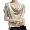 Tidecc Camicette in raso da donna a maniche corte in seta con collo ad anello, camicette estive casual