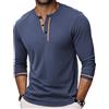CTU Henley Shirts Maglietta da uomo a maniche lunghe, casual, slim fit, da uomo, in tinta unita, con bottoni