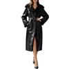 Generico Cappotto Lungo Donna Nero In Ecopelle Con Cintura, Cappotto Invernale Foderato Shearling, Collo Ampio Oversize, Giacca Elegante Con Tasche Laterali