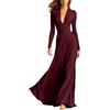 Gefomuofe Abito da donna in jersey, con scollo a V, maniche lunghe, attillato, abito da sera, abito da cocktail, abito da festa, vintage, abito da sera, tinta unita