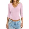 Tomwell Maglietta da donna con maniche a 3/4, estiva, scollo a V, basic, elegante, per l'autunno