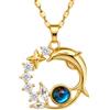 Unified Jewellery Collana da donna con ciondolo a forma di delfino, luna, stella, con zirconia cubica scintillante, con delfino che salta e ciondoli celesti, catena regolabile, ispirata all'oceano e