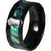 Jpltlvy Anello geometrico in titanio nero con taglio a diamante con intarsio in madreperla, fascia da uomo in acciaio inossidabile