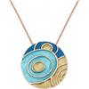 GDG JEWELS Collana Lunga Donna Regolabile con Pendente Tondo Dipinto a Mano, Collana Colorata in Zama con Finitura Oro Rosa, Azzurro Blu e Verde, Gioielli Donna, 95 cm, Anallergica