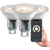 Calex Smart LED-Spot x3, attacco GU10, tipo PAR16, luce calda, Wi-Fi, dimmerabile, vetro