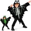 KOOOGEAR Costume Halloween Bambino, Pipistrello Scheletro che si illumina al buio | Vestito Halloween per bambini e bambine 3-11 anni, con ali da pipistrello e scheletro fosforescente per Carnevale e cosplay