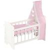 Goki 51762 Cama de muñecas con sabanas y Dosel Mobili per Case delle Bambole, Bianco/Rosa