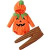 HEONSATI Vestito Halloween Zucca Neonata Tutine 0-24 Mesi Da Carnevale Cosplay | Completo Di Halloween Bambino Bebé Cosplay Costume Neonato Ragazza Unisex a Maniche Lunghe Cappello Feste Stampa Divertente