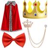 DvBCNMe Set di 4 costumi da re per bambini, mantello con corona e accessori | Costume da re con mantello, corona, papillon e spilla per bambini, lunghezza 90 cm, adatto per stature da 90 a 135 cm