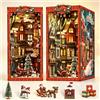 Yomistar Book Nook Kit, Puzzle 3D Legno con LED (Christmas Street Corner) | Booknook DIY Miniature House, Puzzle 3D Natale per Adulti, Decorazione per Libreria, Regalo per Familiari e Amici
