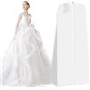 Dntorx Sacco per abiti da sposa, 180 x 60 x 40 cm, bianco | Tessuto non tessuto traspirante, extra lungo, antipolvere, chiusura lampo, scomparto per etichette, per abiti da sposa e