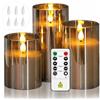 Cnulenzt Set di 3 candele LED senza fiamma in vetro grigio, con telecomando | Funzionamento a batteria, vera cera con timer, per Natale, Halloween e decorazione per la casa