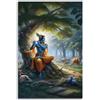 ZOGJIN Poster religioso Krishna che suona il flauto in una lussureggiante foresta incantata con mucche e pavone, poster artistico da parete moderno su tela, decorazione artistica da parete, 20 x 30 cm
