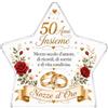 NAÏZAYA Targa Nozze d'Oro - Regalo 50 Anni di Matrimonio, Acrilico Trasparente a Stella 18x17 cm - Idea Regalo per Genitori e Nonni, Stampa UV con Fedi Dorate e Rose Rosse - Ricordo Anniversario