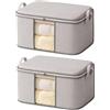 Shintel Set 2 Scatole Per Armadio Vestiti 50L Contenitori Sottoletto Grigio | Set di 2 borse pieghevoli da 50L in tessuto non tessuto grigio con motivo a onde per vestiti piumoni e organizer armadio