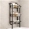 KJHWYXD Mensola Doccia Senza Foratura, Porta Shampoo Doccia Da Terra Stretto | Portasapone Doccia Da Appoggio, Grande Capacità Scaffale Bagno In Acciaio Al Carbonio, Per Bagno Cucina, Con Ganci