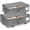 MIUUIPI Box Sotto Letto con Ruote, Rotazione 360°, Confezione da 2 XXL Box Sotto Letto con Coperchio, Sacchetto Pieghevole per Vestiti, Box Sotto Letto per Piumoni, Vestiti (Grigio)