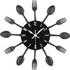 TimeLike - Orologio adesivo 3D da cucina, effetto specchiato, con motivo forchette e cucchiai, rimovibile, da arredamento 32*32*4CM Nero