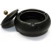 Nasxkji Posacenere in Ceramica con Coperchio Nero Zen Ø11,8 cm | Ceramica grès, nero zen, coperchio aderente, 3 intagli, facile da pulire, interno ed esterno