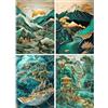 SHEGZHUC Set di 4 quadri con diamanti per adulti, paesaggio giapponese, 30 x 40 cm, pittura con diamanti Fuji, albero della vita, verde oro, mosaico, ricamo a punto croce, decorazione da parete per