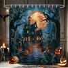 COZZSNUGE Tenda Doccia Halloween 180x180cm Poliestere Impermeabile | Tenda da bagno Castello Horror Luna Piena Zucca Fantasma. Antimuffa, asciuga veloce. 12 ganci. Per bagno, casa