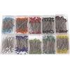 ESmoda 1000 spilli da cucito da 38 mm con testa a sfera in vetro, per sartoria, gioielli, componenti floreali, decorazioni floreali, con custodia trasparente, 10 colori