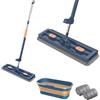 YuchiFa Mop semplificato, mop piatto grande di nuovo stile aggiornato, mop piatto grande di nuovo stile con secchio, rotazione di 360° per asciugatura e asciugatura (Blu + 2 pezzi di tessuto)