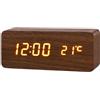 Generico Sveglia Digitale LED da Comodino con Display Grande Marrone, Orologio Elettronico con Temperatura, Data, Allarme, Controllo Sonoro e Luminosità Regolabile, per Camera da Letto e Ufficio