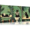 PANYI 3 Pezzi Pittura Divertente Bagno Divertenti Immagini di Gatti per il Bagnos Quadri per Bagno, 30 * 40 cm Stampe da Parete Retrò Adatta per la Decorazione del Bagnos (Senza Cornice)