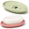 ONEJI Set 2 Porta Sapone per Doccia in Silicone con Drenaggio e Spazzola | Set rosa e verde: portasapone doccia compatto con foro a zampa, due fori rotondi e setole sul retro.