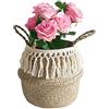 SZETOSY - Cesta portaoggetti in vimini naturale, con pompon, ripiegabile, con manici, per biancheria, giocattoli o vasi per fiori, Stile #14., 32x28cm