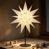 Lewondr 3D Stella Di Natale Da Tavolo In Carta, 17,72 Stella Di Natale A 13 Punte Illuminata Con Lampadina LED E14, Decorazione Luminosa Da Tavolo Natalizia Con Base In Ferro Per Le Vacanze In Casa