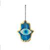 MYSTIC JEWELS - Decorazione da parete in vetro, occhio turco e mano di Fatima, blu, cornice dorata, tre dimensioni, per buona fortuna (piccola)