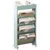 JYCRA Scaffale per Libri a 5 Livelli, Carrello Portaoggetti con Ruote, Organizer per Carta da Ufficio con Ruote, Scaffale Pieghevole e Scalabile per Libri, Scaffale per Libri Sulla Scrivania Dell'aula(Blu)
