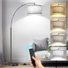 OUTON Lampada da Terra ad Arco, Lampada ad Arco Moderna con Telecomando | Interruttore a Pedale, Paralume Grigio da 40cm, Lampadina E27, Piantana LED da 205cm per Soggiorno, Camera da Letto, Nero
